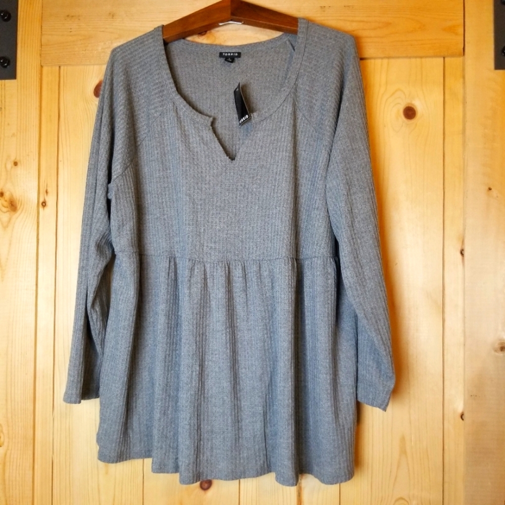 Torrid Waffle Thermal Knit Peplum Raglan Long Sleeve Top NWT